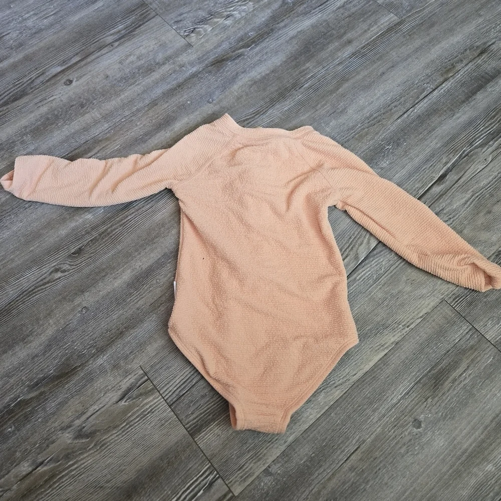 2T Girls Peach Long Sleeve Kids One Piece Swimsuit